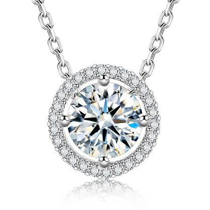 Round Cut 1CT Moissanite 925 Sterling Silver Halo Hollow Pendant Necklace