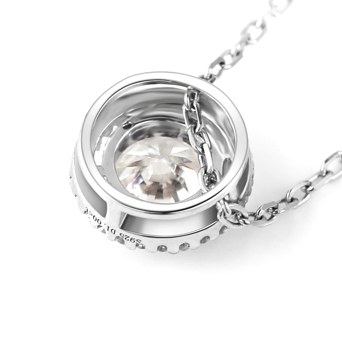 Round Cut 1CT Moissanite 925 Sterling Silver Halo Hollow Pendant Necklace