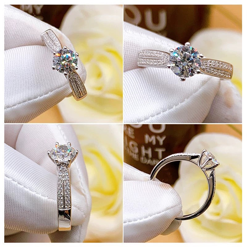 6 Prongs Setting Round Moissanite Starlight Queen Wedding Ring