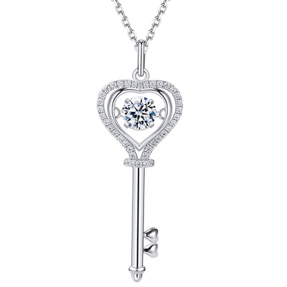 Love Key Dancing Pendant 1CT Round Cut Moissanite 925 Sterling Silver Daily Halo Necklace