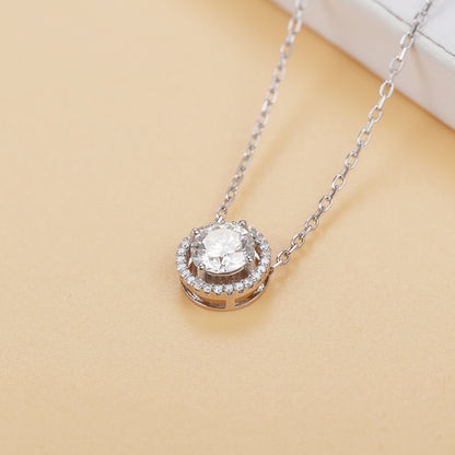 Round Cut 1CT Moissanite 925 Sterling Silver Halo Hollow Pendant Necklace