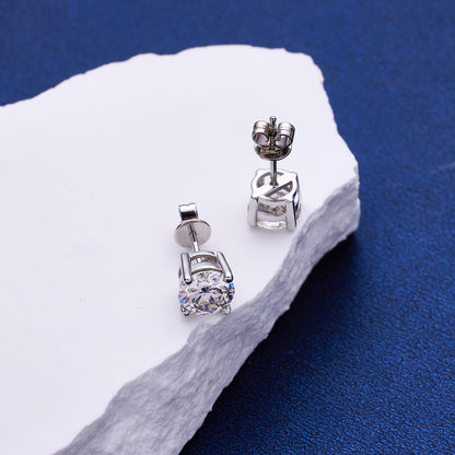 Classical Style 4 Claws Setting Round Brilliant Cut Moissanite Ear Studs D Color Moissanite Ear Jewelry