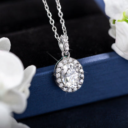 Oval Cut 1/2CT 925 Sterling Silver Halo Moissanite Pendant Necklace