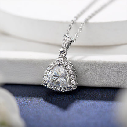 Trillion Cut 1/2CT 925 Sterling Silver Halo Moissanite Pendant Necklace