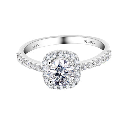 Square Shape with Round Cut Moissanite Halo Half-Eternity Ring