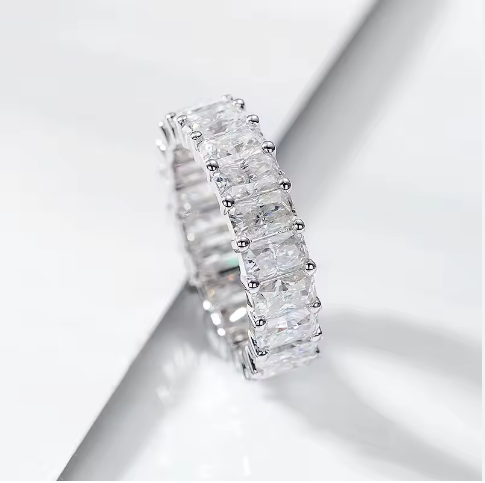 Emerald cut Eternity Band Halo Ring All Circle Moissanites S925 9K 10K 14K 18K Solid Gold Fashion Design Ring