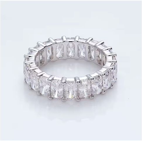 Emerald cut Eternity Band Halo Ring All Circle Moissanites S925 9K 10K 14K 18K Solid Gold Fashion Design Ring