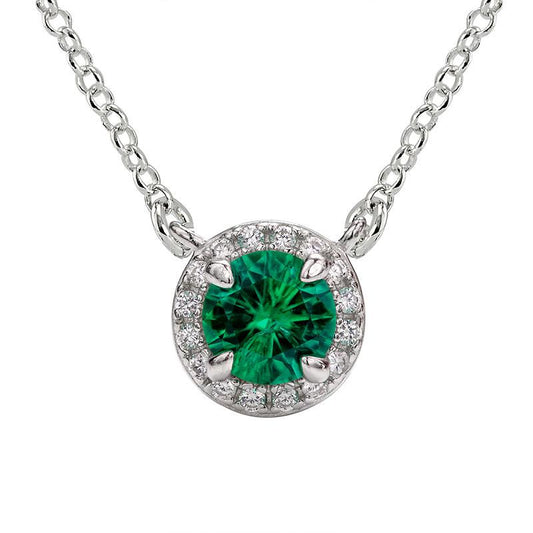 0.5CT Round Lab Created Emerald Halo Pendant Necklace