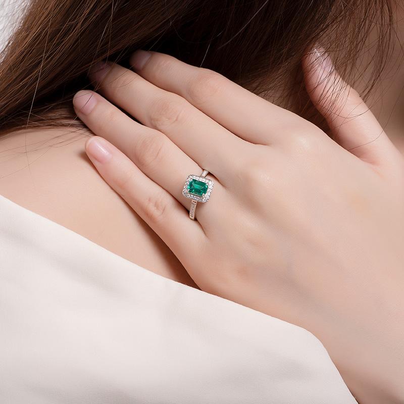 Adjustable 1CT Emerald Shape Lab Created Emerald Half Eternity Halo Ring