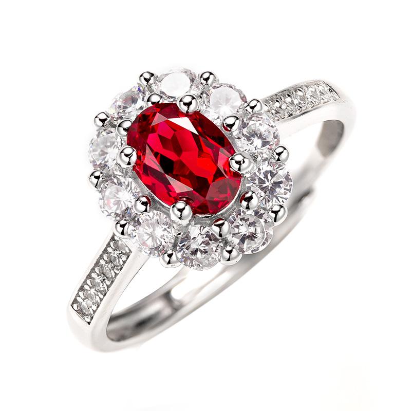 Oval Cut Lab Ruby 1CT Adjustable Floral Halo Half Eternity Ring