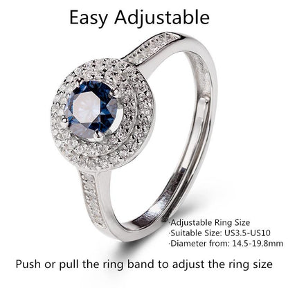 Round Blue Moissanite Half Eternity Halo Adjustable Ring