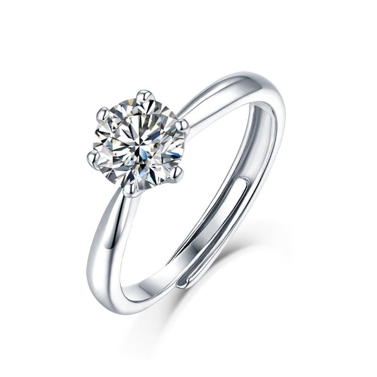 Classic Six Claw Settings Round Moissanite Adjustable Solitaire Ring