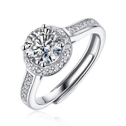 Round Shape Moissanite Halo Half-Eternity Adjustable Ring