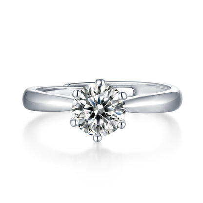 Classic Six Claw Settings Round Moissanite Adjustable Solitaire Ring