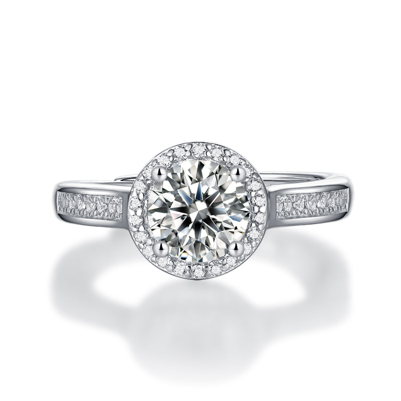 Round Shape Moissanite Halo Half-Eternity Adjustable Ring