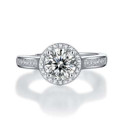 Round Shape Moissanite Halo Half-Eternity Adjustable Ring