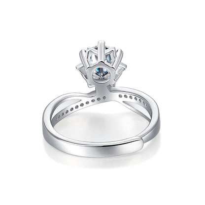 Crown Shape Round Moissanite Twisted Adjustable Ring