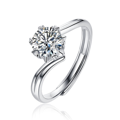 Snowflake Twisted Adjustable Solitaire Round Cut Moissanite Ring