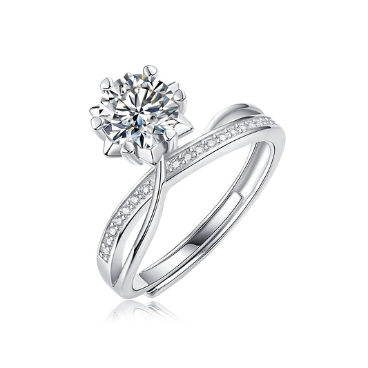 Crown Shape Round Moissanite Twisted Adjustable Ring