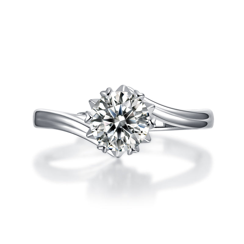 Snowflake Twisted Adjustable Solitaire Round Cut Moissanite Ring