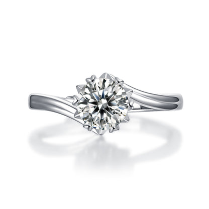 Snowflake Twisted Adjustable Solitaire Round Cut Moissanite Ring