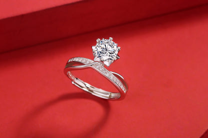 Crown Shape Round Moissanite Twisted Adjustable Ring