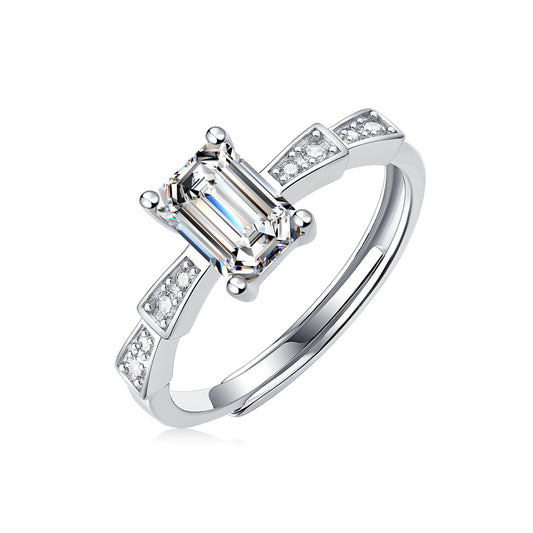 Emerald Cut Moissanite Adjustable Ladder Half-Eternity Ring