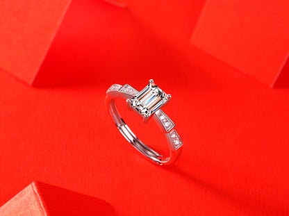 Emerald Cut Moissanite Adjustable Ladder Half-Eternity Ring