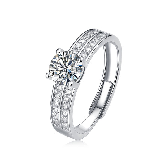 Round Moissanite Adjustable Double Half-Eternity Solitaire Ring