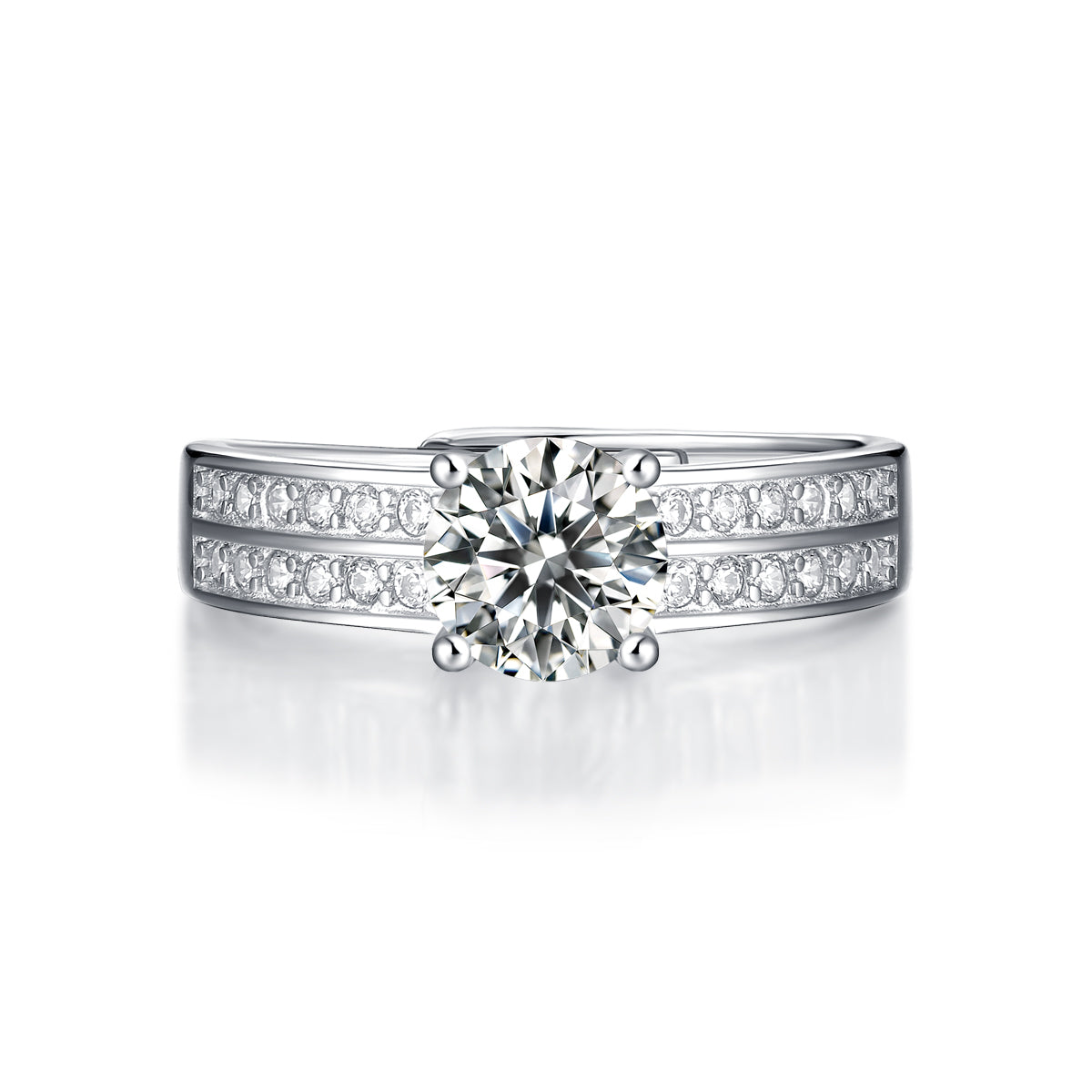 Round Moissanite Adjustable Double Half-Eternity Solitaire Ring