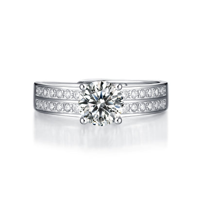 Round Moissanite Adjustable Double Half-Eternity Solitaire Ring