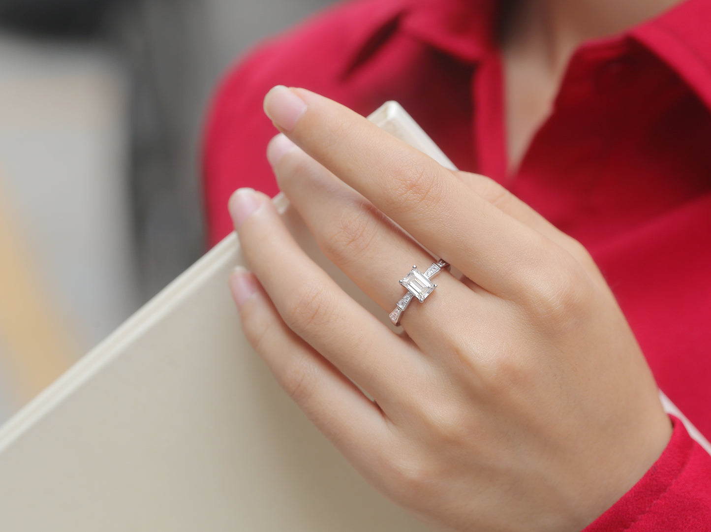 Emerald Cut Moissanite Adjustable Ladder Half-Eternity Ring