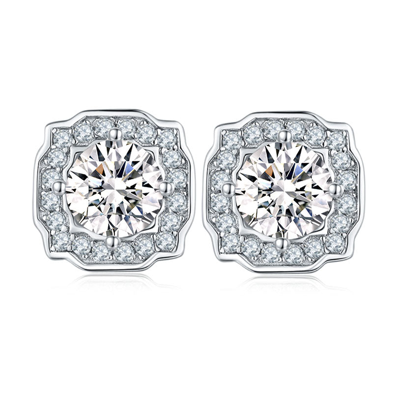 Floral Round Moissanite Halo Stud Earrings