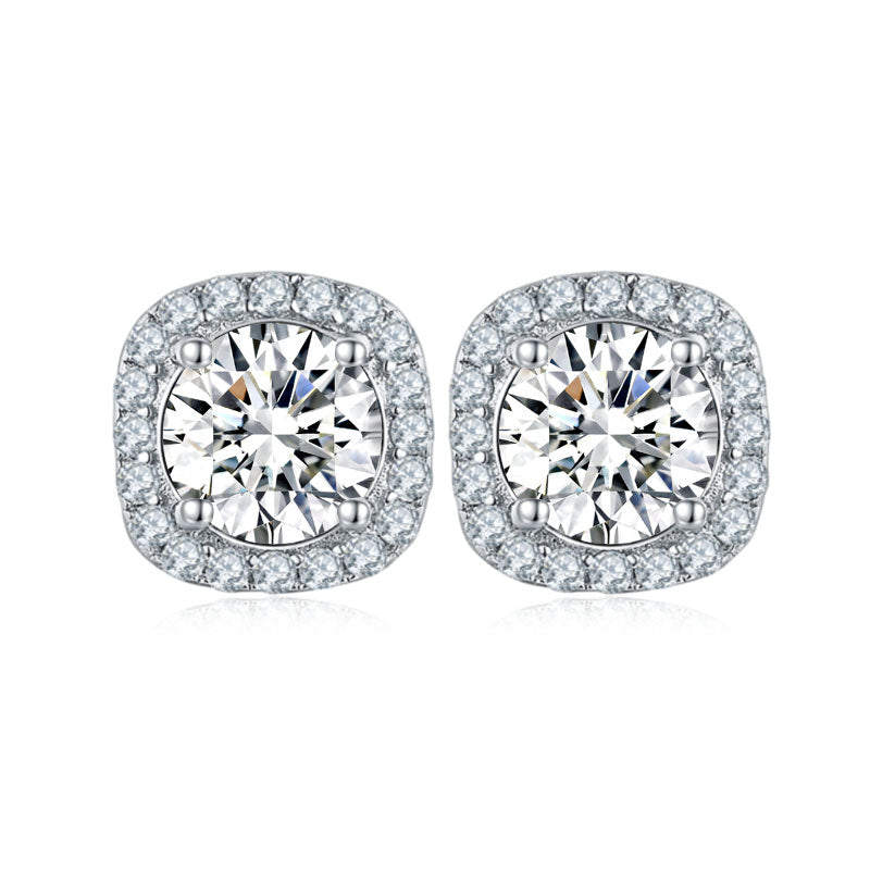 Moissanite Square Halo Stud Earrings