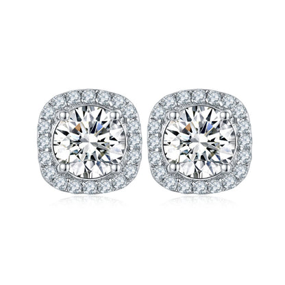 Moissanite Square Halo Stud Earrings