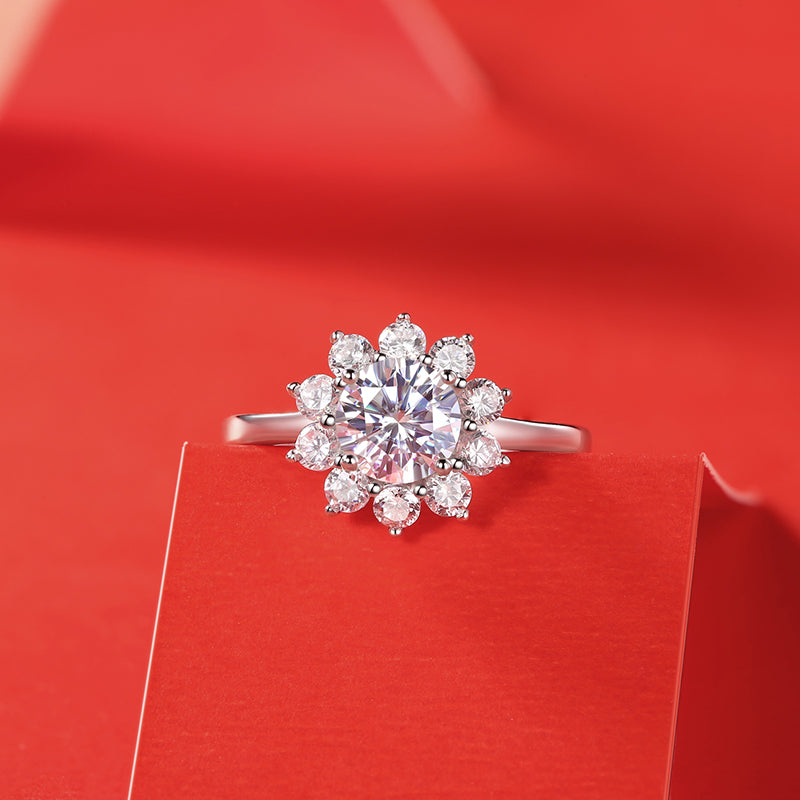 【 Daisy 】Sunflower Round Cut 1CT Moissanite Adjustable Ring