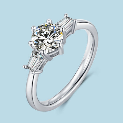 Three Stones Round Moissanite Solitaire Ring