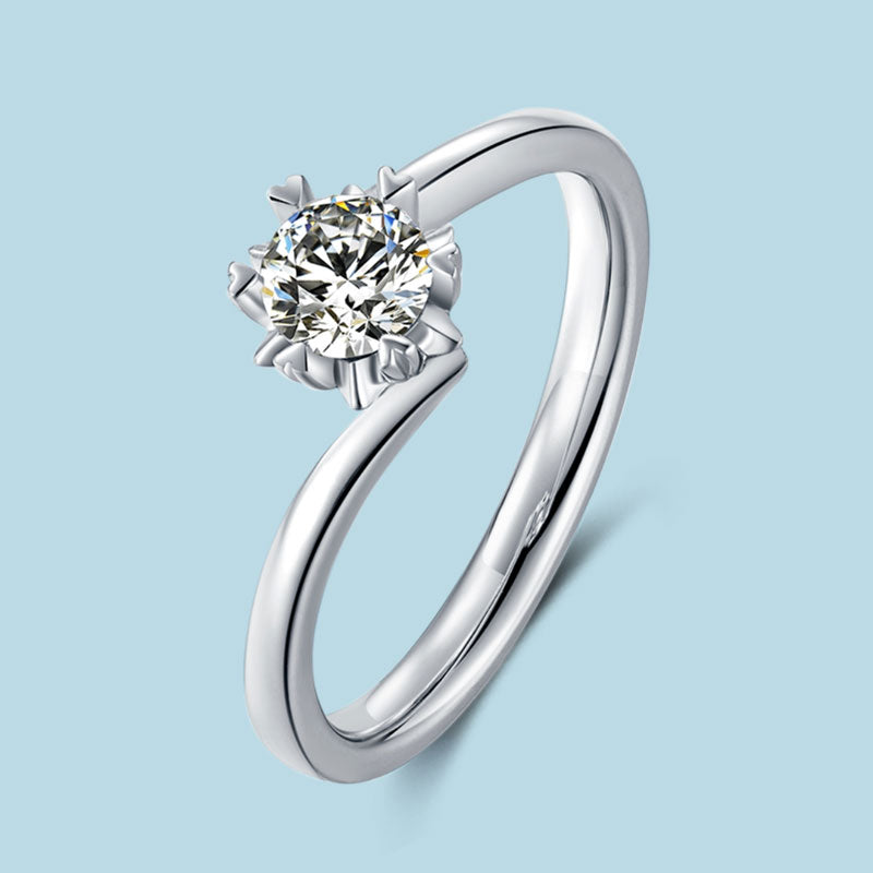 Snowflake Twisted Round Moissanite Solitaire Ring