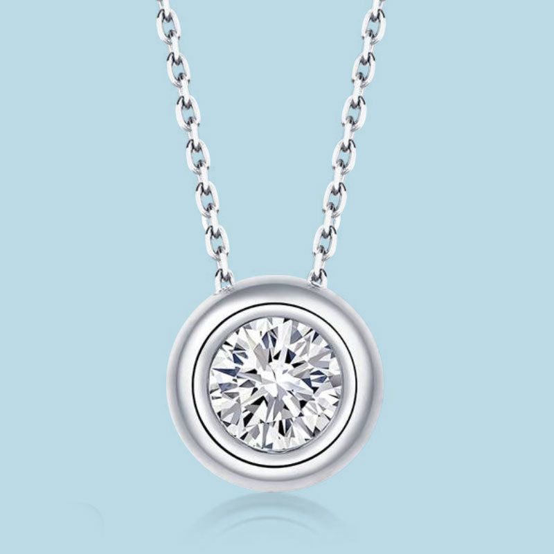 Round Moissanite Bezel Setting White/Rose Gold Necklace