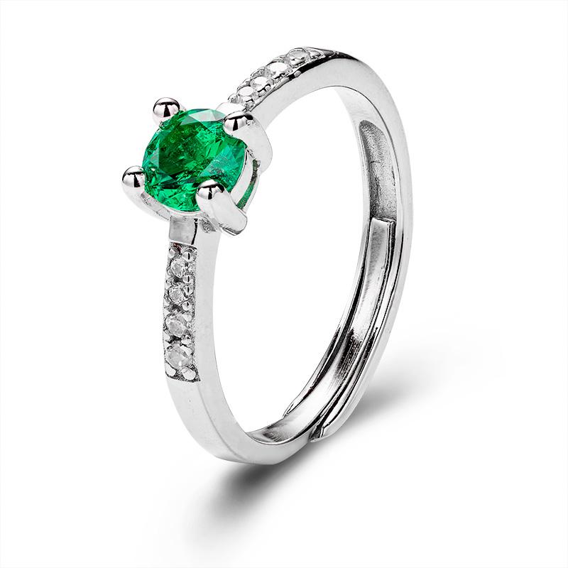 Adjustable 0.5CT Round Shape Lab Created Emerald Half Eternity Solitaire Ring