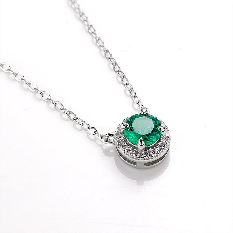 0.5CT Round Lab Created Emerald Halo Pendant Necklace