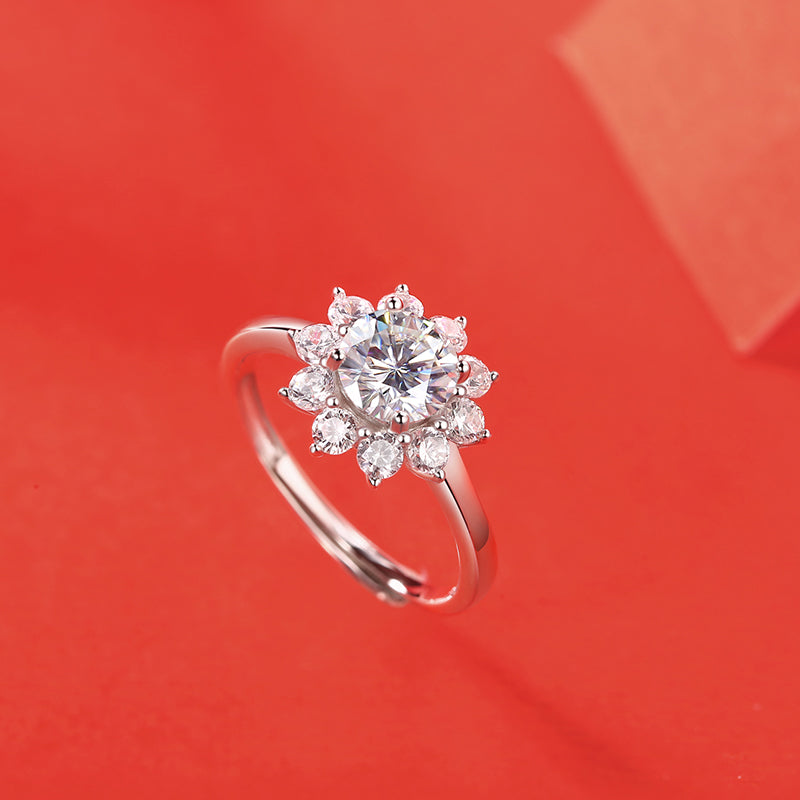 【 Daisy 】Sunflower Round Cut 1CT Moissanite Adjustable Ring