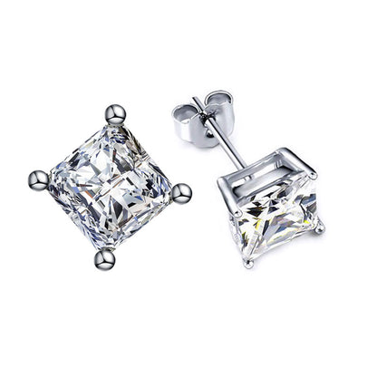 Princess Square Solitaire Stud Earrings