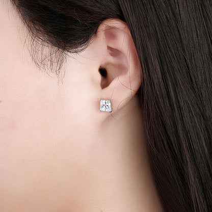 Princess Square Solitaire Stud Earrings