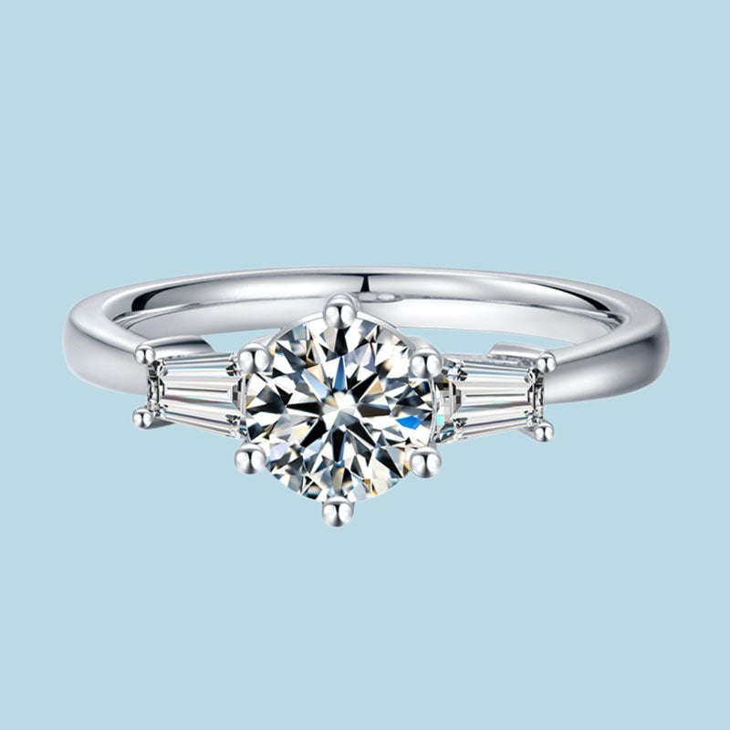 Three Stones Round Moissanite Solitaire Ring