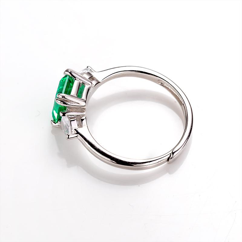 Adjustable 2CT Emerald Shape Lab Created Emerald 3-Stone Ring