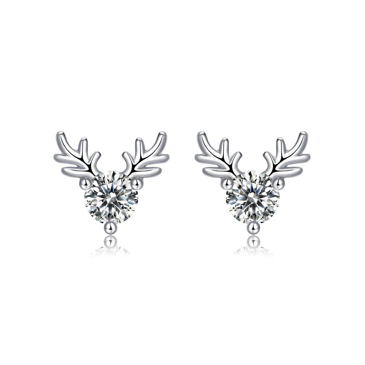 Elk Deer Shape 925 Sterling Silver 0.6CT Round  Moissanite Stud Earrings