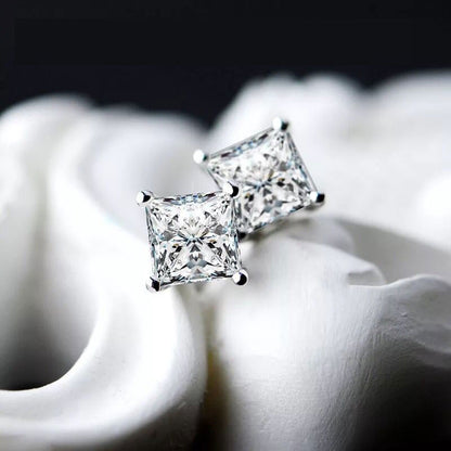 Princess Square Solitaire Stud Earrings