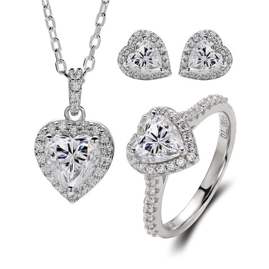 Heart Shape Moissanite Halo Jewelry Set