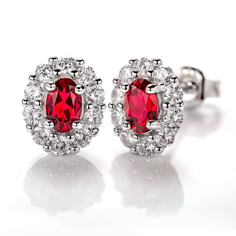 Oval Cut Lab Ruby 1CT Floral Stud Earrings